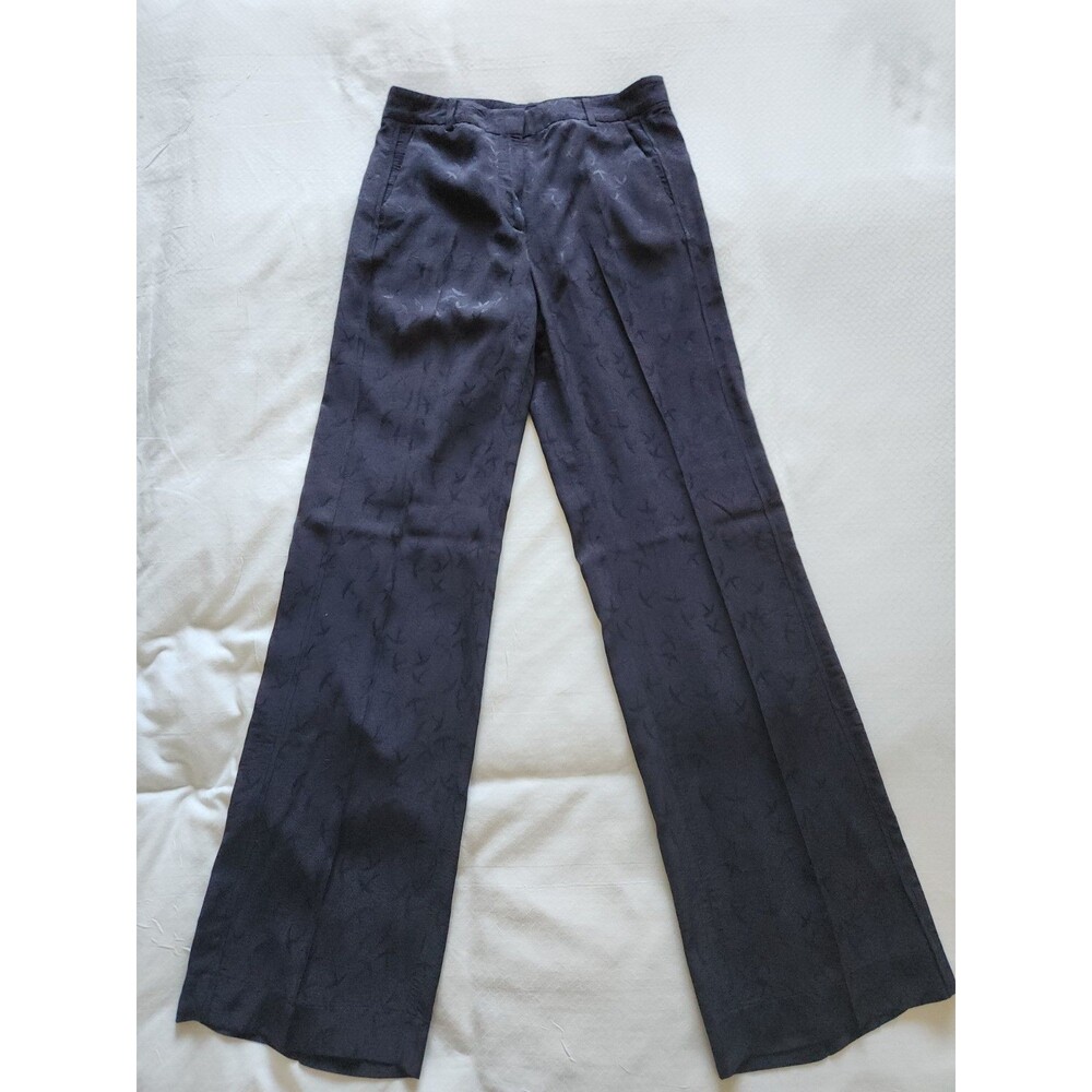 Ann Taylor Womens Size 2 Navy Blue Tone-on-Tone Bird Jacquard Trousers Pants 2
